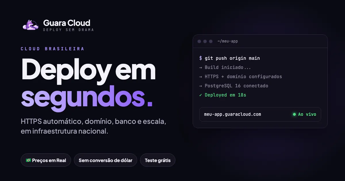 Guara Cloud: deploy em segundos na cloud brasileira, com preços em Real.